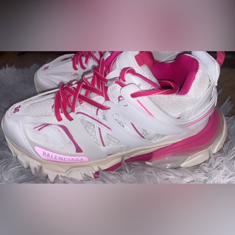 pink and white balenciaga track runners